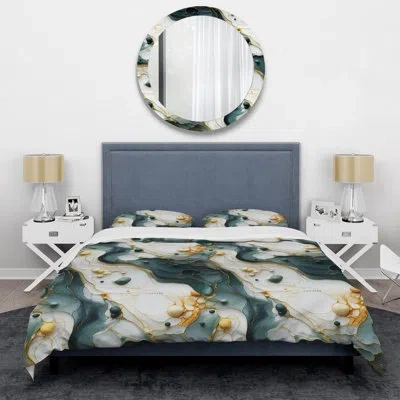 Design Art Urban Retreat Marble Pattern I - Marble Duvet Cover Set In Yellow;teal
