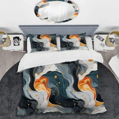 Design Art Urban Retreat Marble Pattern - Marble Duvet Cover Set In Orange;teal