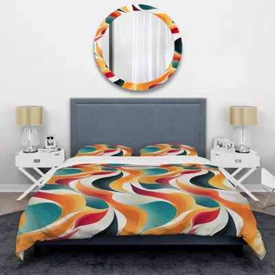 Design Art Urban Serenity Iii - Abstract Duvet Cover Set - Microfiber Polyester In Blue;orange