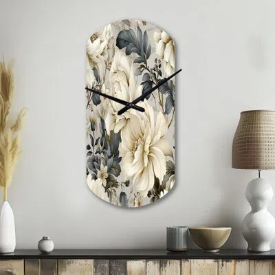 Design Art Urban Victorian Splendor Victorian Pattern - Cylinder Floral Metal Wall Clock, Asymmetrical Wall Clo In White;gray