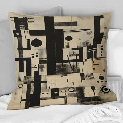 Design Art Urban Wisdom Black And White Lithography I - Abstract Geometric Printed Throw Pillow In Black;white