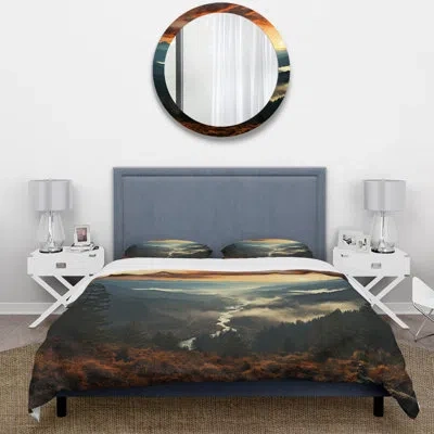 Design Art Usa Great Smoky Mountains In Sunset - Usa Duvet Cover Set In Peach