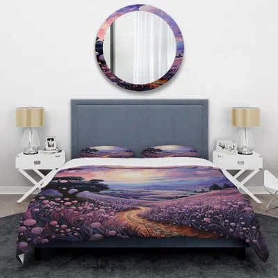 Design Art Vangogh Lavender Fields Pointillism I - Vangogh Duvet Cover Set In Pink;purple