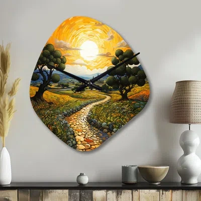 Design Art Vangogh Olive Grove In Province - Vangogh Asymmetrical Metal Wall Clock, Traditional Unique Shape Wa In Green