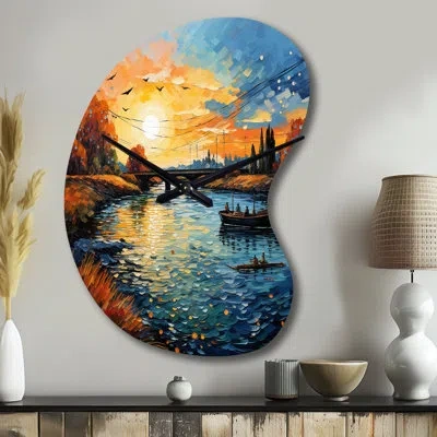 Design Art Vangogh The Bridge At Arles Ii - Boom Shape Decorative Yellow Vangogh Wall Clock