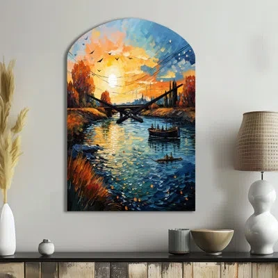 Design Art Vangogh The Bridge At Arles Ii - Vangogh Arch Metal Wall Clock, Traditional Asymmetrical Wall Clock  In Yellow