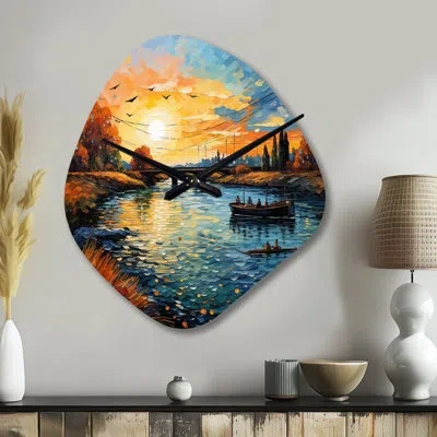 Design Art Vangogh The Bridge At Arles Ii - Vangogh Asymmetrical Metal Clock, Yellow Unique Shape Wall Clock Pr