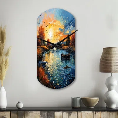 Design Art Vangogh The Bridge At Arles Ii - Vangogh Cylinder Metal Wall Clocks, Yellow Asymmetrical Wall Clock 