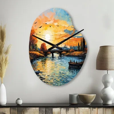 Design Art Vangogh The Bridge At Arles Ii - Vangogh Unique Shape Metal Clock, Traditional Asymmetrical Wall Clo In Yellow