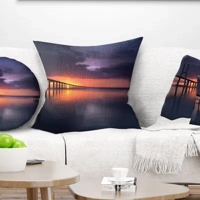 Design Art Vasco Da Gama Bridge Portugal - Pier & Bridge Printed Pillow In Blue;black;brown;green;red;yellow