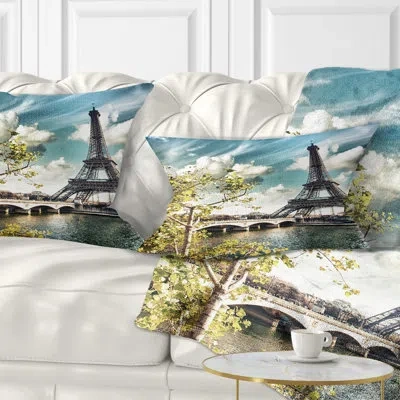 Design Art Vegetation Near Paris Eiffel Tower - Landscape Printed Throw Pillow