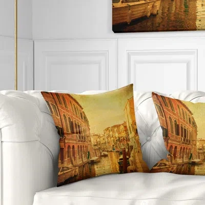 Design Art Venetian Canals Vintage View - Landscape Printed Pillow