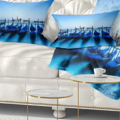 Design Art Venice Gondolas At Blue Sunset - Sea & Shore Printed Throw Pillow