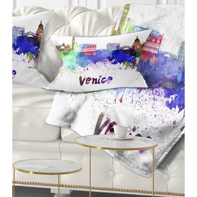 Design Art Venice Skyline - Cityscape Printed Throw Pillow In Yellow;purple