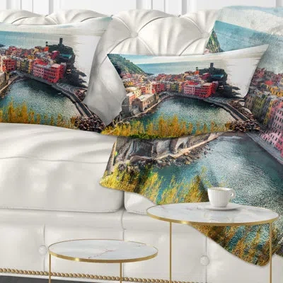 Design Art Vernazza Bay Aerial View - Sea & Shore Printed Throw Pillow