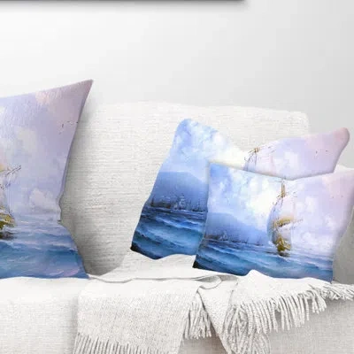 Design Art Vessel In Blue Sea - Sea & Shore Printed Throw Pillow