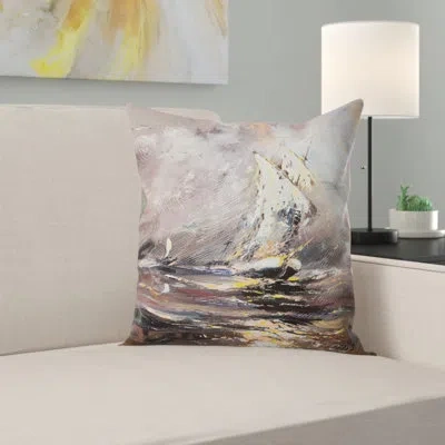 Design Art Vessel In Stormy Sea - Sea & Shore Printed Throw Pillow