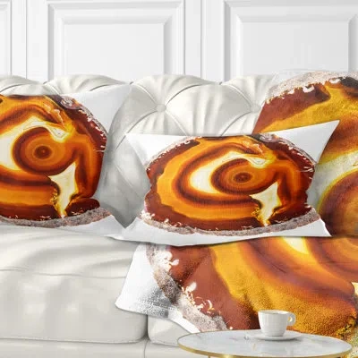Design Art Vibrant Agate Geode Slice - Abstract Printed Pillow In White;orange