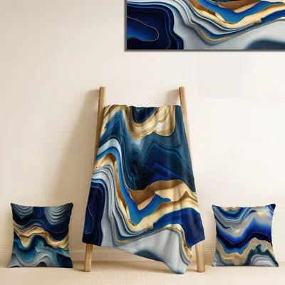 Design Art Vibrant Blue And Gold Agate Ii - Abstract Transitional In Blue;gold