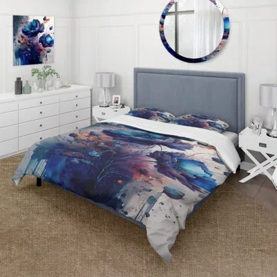 Design Art Vibrant Blue Flower Bouquet Ii - Floral Bouquet Duvet Cover Set - Microfiber Polyester