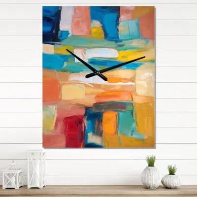 Design Art Vibrant Cubist Colourfields - Abstract Collages Very Large Wall Clocks In Multi-color