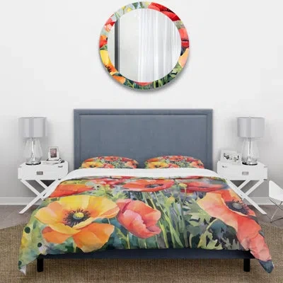 Design Art Vibrant Poppies I Beddingmicrofiber / Polyester Duvet Cover Set In Yellow;coral