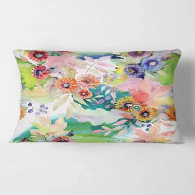 Design Art Vibrant Wild Leaves And Wildflowers Ii Rectangular Pillow Cover & Insert