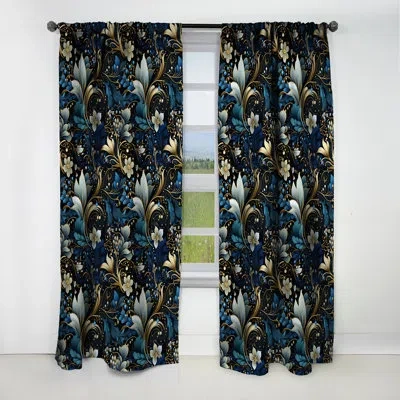 Design Art Victorian Elegance Paisley Pattern Ix - Floral Curtain - Blackout Floral Curtain - 1 Panels In Blue;white