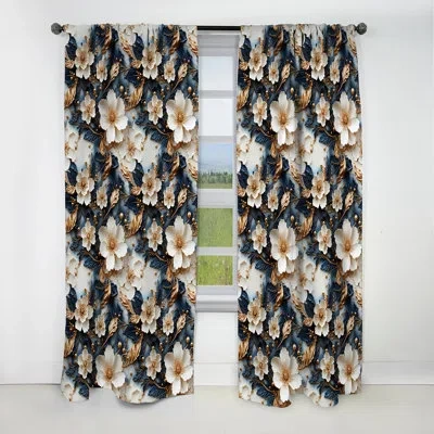 Design Art Victorian Opulence Marble Pattern Ii - Abstract Marble Marble Blackout Curtain - 1 Panels In White;gold
