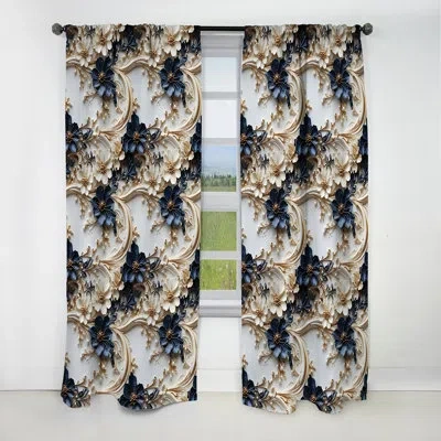 Design Art Victorian Opulence Marble Pattern Iii - Abstract Marble Marble Blackout Curtain - 1 Panels In Blue;white
