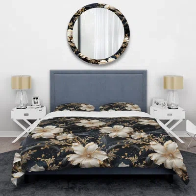 Design Art Victorian Opulence Marble Pattern - Marble Duvet Cover Set - Microfiber Polyester In White;gold