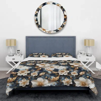 Design Art Victorian Opulence Marble Pattern - Marble Duvet Cover Set - Microfiber Polyester In White;gold