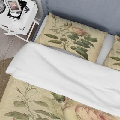Design Art Victorian Retro Pink Rose V - Floral Rose Duvet Cover Set - Microfiber Polyester