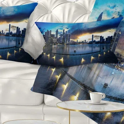 Design Art View From Marina Bay Sands Panorama Cityscape Pillow In Blue