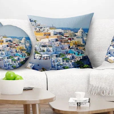 Design Art View Of Fira Town Santorini - Abstract Printed Pillow In Blue;black;brown;green;red;yellow