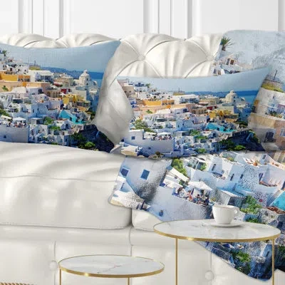 Design Art View Of Fira Town Santorini - Abstract Printed Throw Pillow