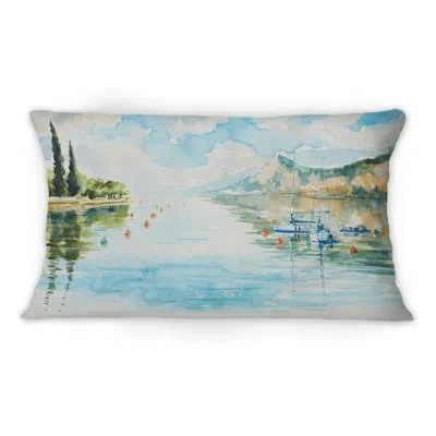 Design Art View Of Lake Garda And Mountains - Traditional Printed Throw Pillow 1