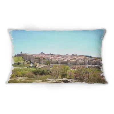 Design Art View On Medieval City Walls - French Country Printed Throw Pillow 12" X 20"