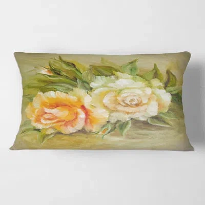 Design Art Vinage White And Yellow Roses - Traditional Printed Pillow