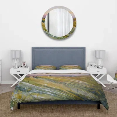 Design Art Vineyard At Dawn In Tuscany Italy - Country Duvet Cover Set - Microfiber Polyester In Yellow