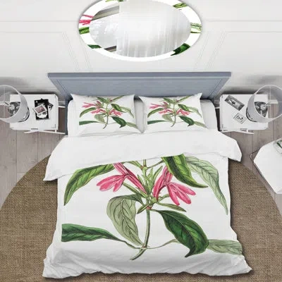 Design Art Vintage American Flora Vii - Traditional Duvet Cover Set - Microfiber Polyester In Pink,green
