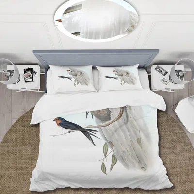 Design Art Vintage Australian Bird Illustrations Ii - Traditional Duvet Cover Set - Microfiber Polyester In Gray,green,black