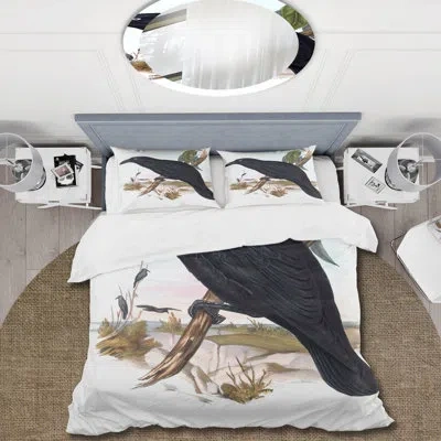 Design Art Vintage Australian Birds Vi - Traditional Duvet Cover Set - Microfiber Polyester In Black,white,brown;black,white,brown