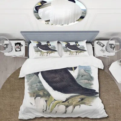 Design Art Vintage Australian Birds Xii - Traditional Duvet Cover Set - Microfiber Polyester In Black