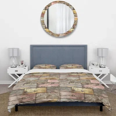 Design Art Vintage Barnwood Charm Iii - Country Duvet Cover Set In Pink;gold