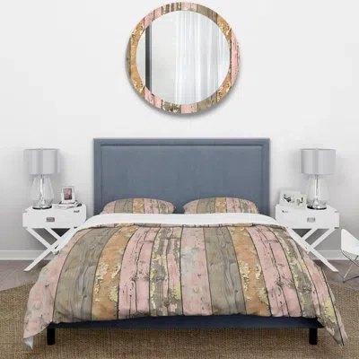 Design Art Vintage Barnwood Charm Vi - Country Duvet Cover Set In Pink;gold