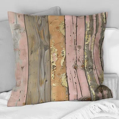 Design Art Vintage Barnwood Charm Vi - Country Pillow In Pink;gold