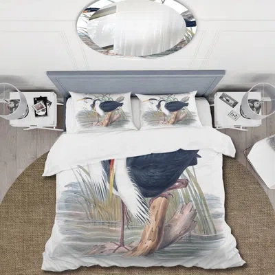 Design Art Vintage Bird Life Ii - Traditional Duvet Cover Set - Microfiber Polyester In Green,blue,brown