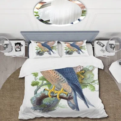 Design Art Vintage Birds Ii - Traditional Duvet Cover Set - Microfiber Polyester In Green,blue,brown