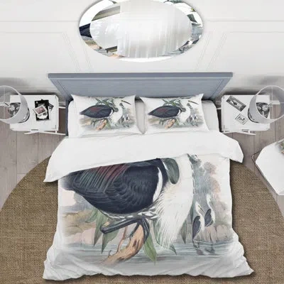 Design Art Vintage Birds Of Australia - Traditional Duvet Cover Set - Microfiber Polyester In Black,green